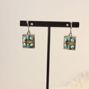 Handmade Square Drop Earrings Turquoise and Silver
